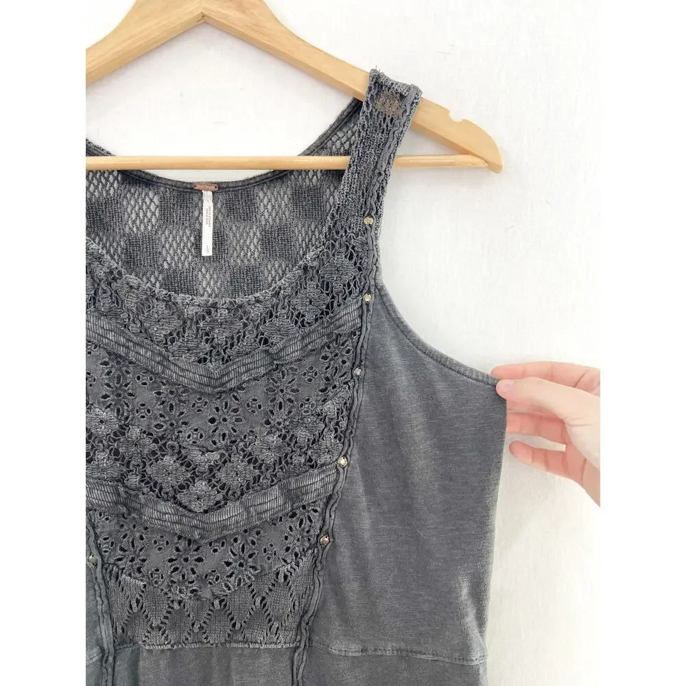 Free People Gray Crochet-Front Tank Top